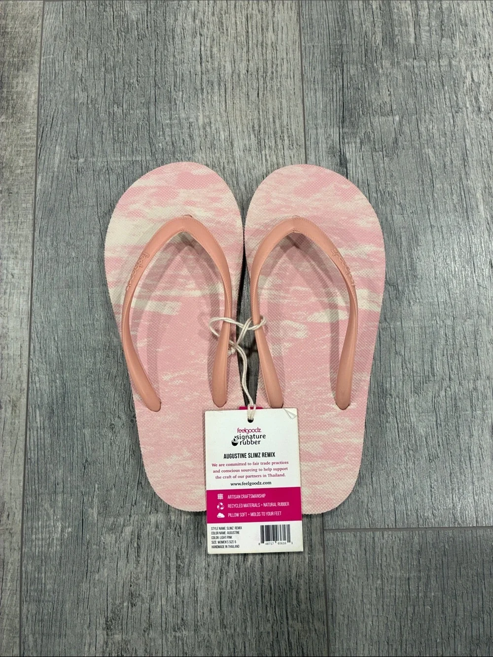 Feelgoodz Women’s Slimz Remix Light Pink Patterned Flip Flops Sandal Sz 6